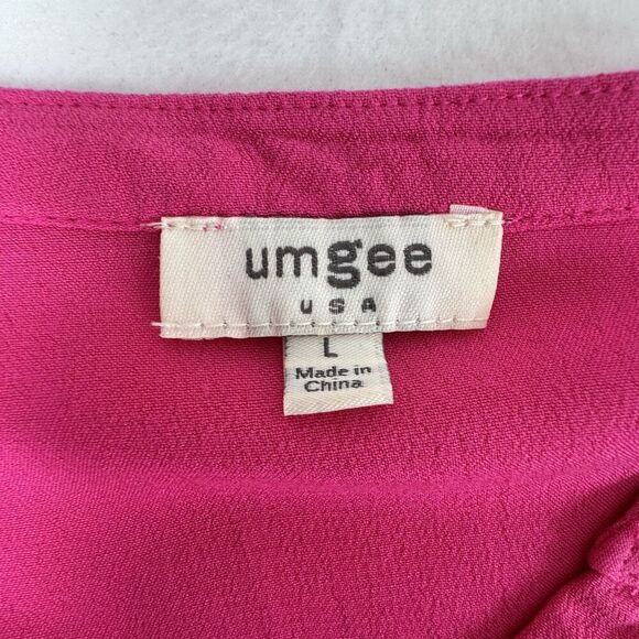 Umgee Women Tiered Midi Dress L Pink Balloon Sleeve Peasant Boho Cottagecore - Picture 10 of 16